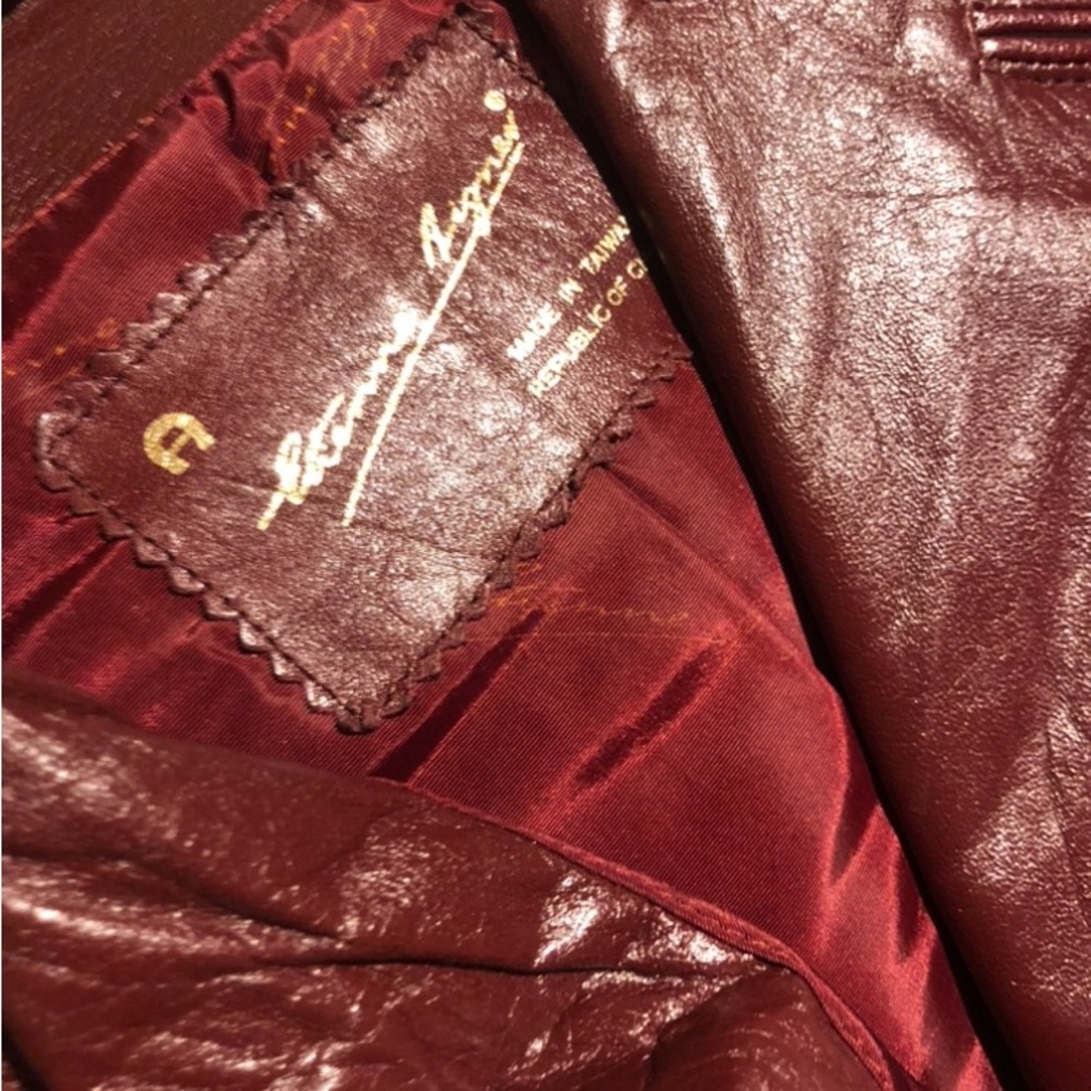 Vintage Etienne Aigner Burgundy Leather double breasted Jacket Size 16 - Picture 2 of 15